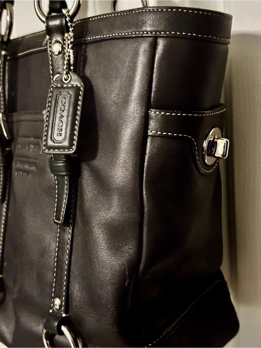 Coach Black Leather Tote with Silver Hardware - Picture 8 of 12